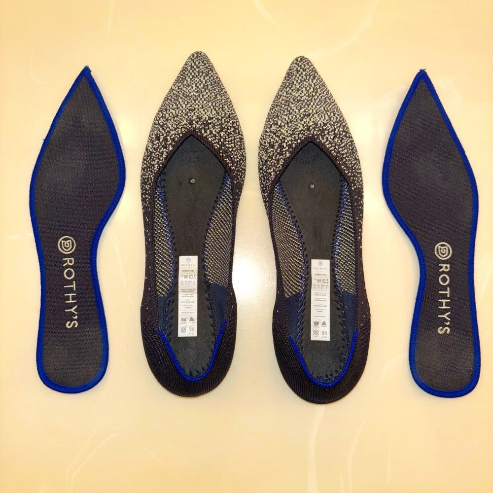 Rothy’s “The Point” Flat in Slate Metallic Size 10.5 Black Silver